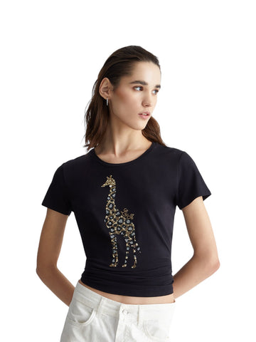 T-shirt Donna - Nero giraffe LiuJo